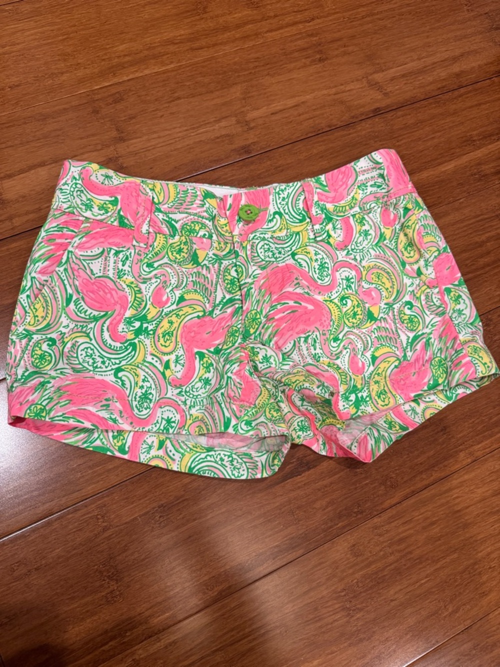 Lilly Pulitzer Pink & Green Flamingo Paisley High-Waist Shorts